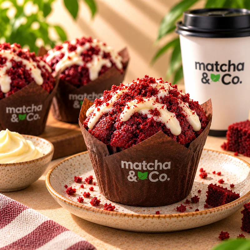 Red velvet muffin with cream cheese frosting